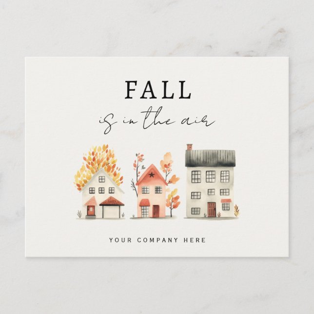 Postal Acuarela de hojas de otoño promoción inmobiliaria (Anverso)