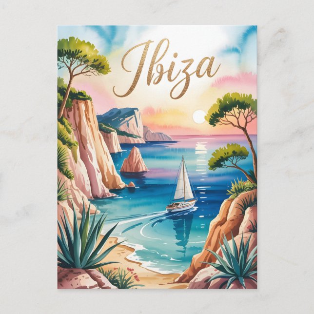 Postal acuarela de Ibiza (Anverso)