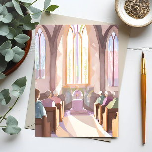 Postal Acuarela de iglesia religiosa   Oración festiva