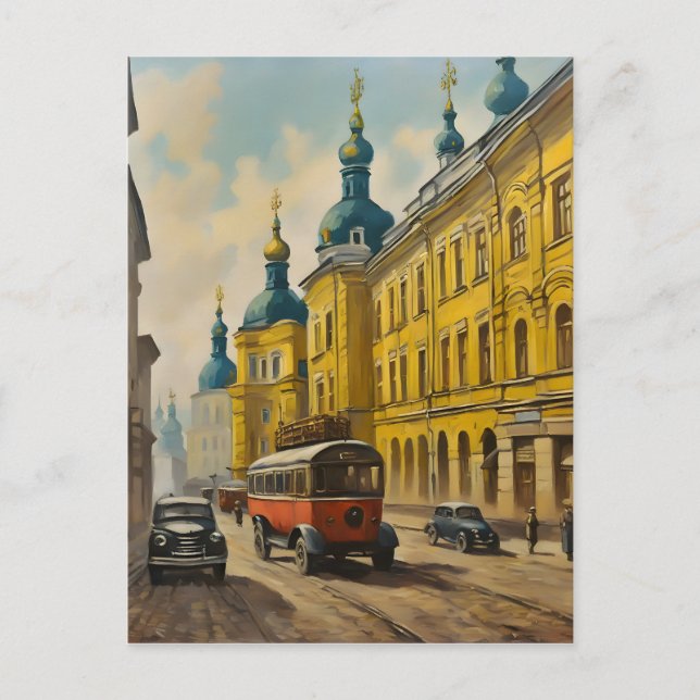 Postal acuarela de Kiev Ucrania (Anverso)