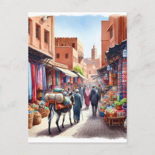 Postal Acuarela de la calle de Marruecos