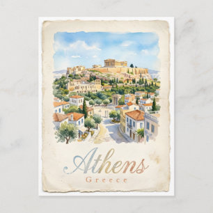 Postal Acuarela de la ciudad de Atenas 