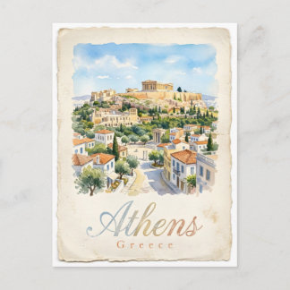 Postal Acuarela de la ciudad de Atenas 