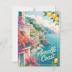 Postal acuarela de la costa de Amalfi