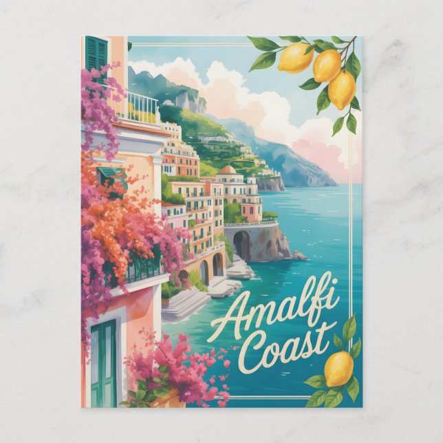 Postal acuarela de la costa de Amalfi (Anverso)