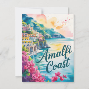 Postal acuarela de la costa de Amalfi