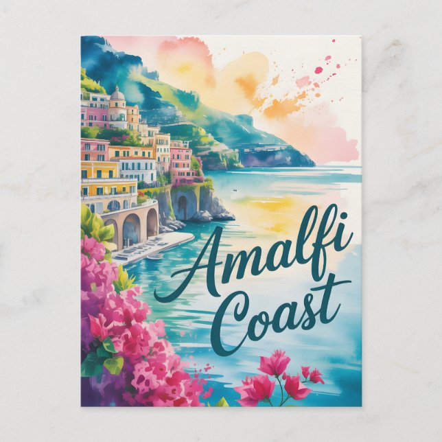 Postal acuarela de la costa de Amalfi (Anverso)