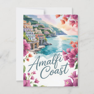 Postal acuarela de la costa de Amalfi