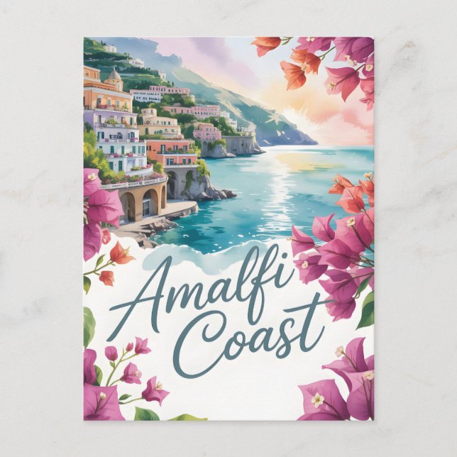 Postal acuarela de la costa de Amalfi (Anverso)