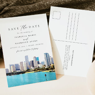 Postal Acuarela de la silueta de Miami Florida Save the D