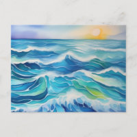 Acuarela de las olas del mar bajo el sol