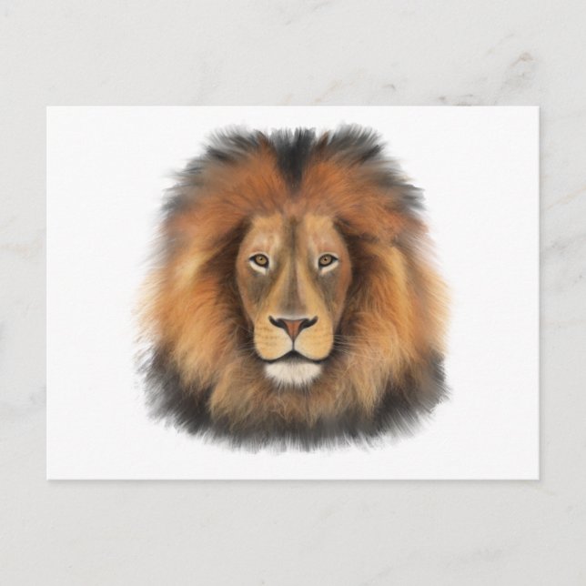 Postal acuarela de león León rey gato de la jungla animal (Anverso)