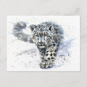 Postal Acuarela De Leopardo De Nieve
