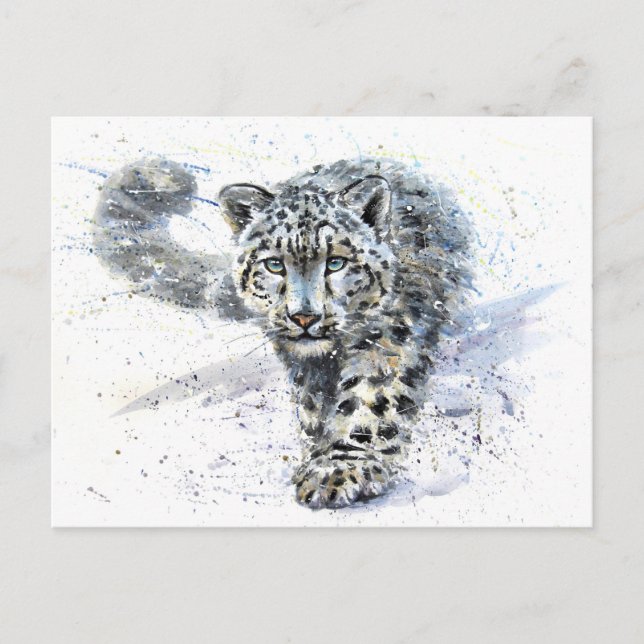 Postal Acuarela De Leopardo De Nieve (Anverso)