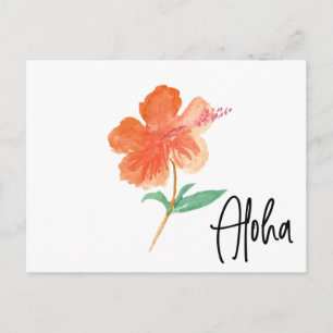 Postal Acuarela de Mano Flor de Hibisco de Hawái en Movim