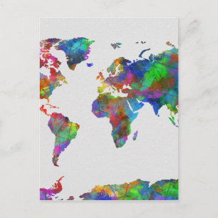 Postal acuarela de mapa del mundo