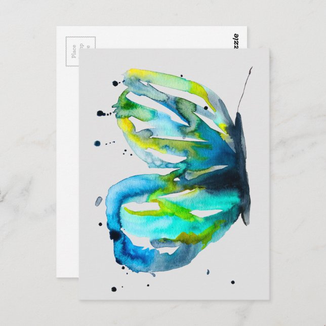 Postal acuarela de mariposa acuarela (Anverso / Reverso)