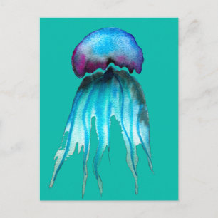 Postal Acuarela de medusas coloridas acuáticas modernas