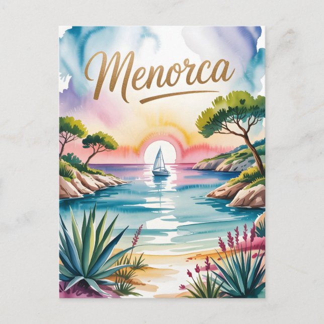Postal acuarela de Menorca (Anverso)