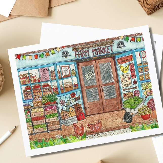 Postal Acuarela de mercado de agricultores de verano (Subido por el creador)