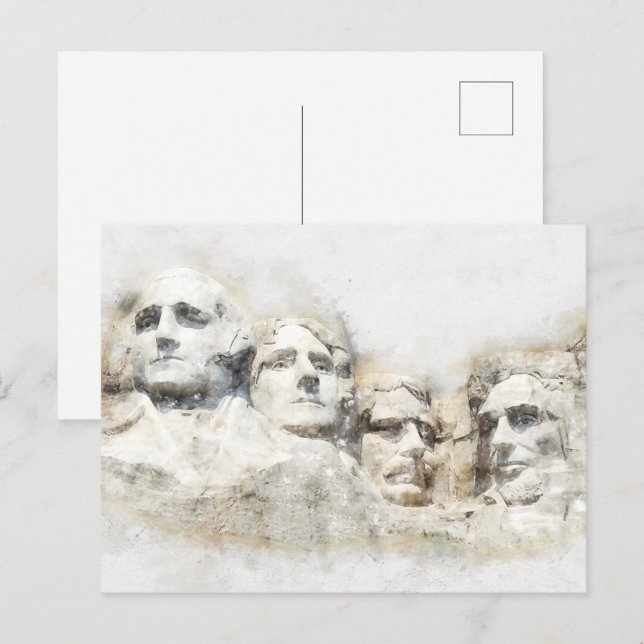 Postal Acuarela de Mount Rushmore (Anverso / Reverso)