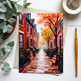 Postal Acuarela de otoño de Boston Beacon Hill Massachuse