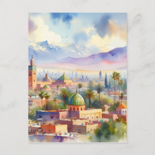 Postal Acuarela de paisajes urbanos de Marruecos