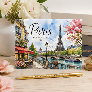 Postal Acuarela de París Francia