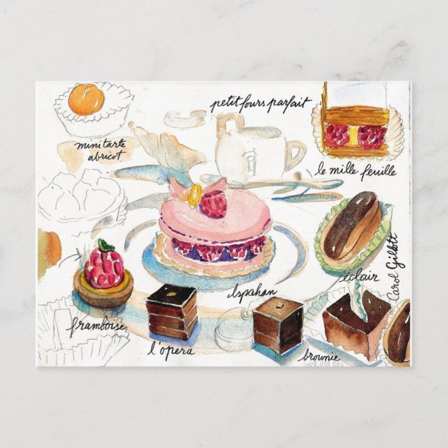 Postal acuarela de Paris Pastry Sketch (Anverso)