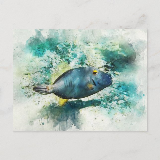Postal Acuarela de peces tropicales hawaianos - pez fielt (Anverso)