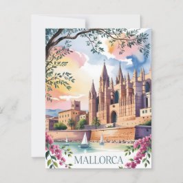 Postal acuarela de pintura acuarela de Mallorca