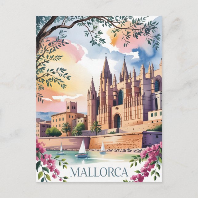 Postal acuarela de pintura acuarela de Mallorca (Anverso)