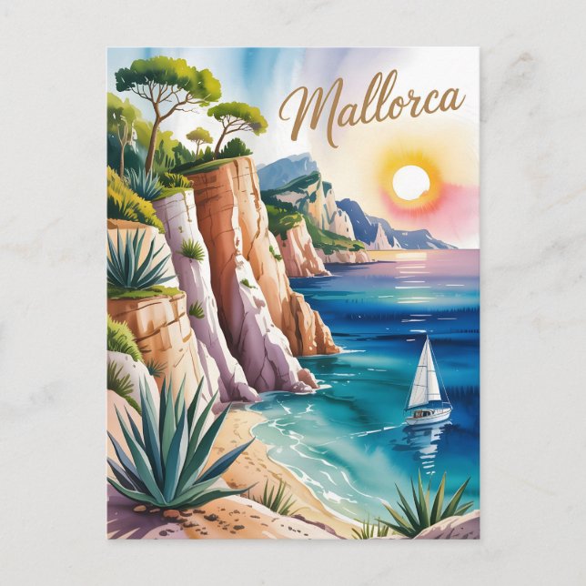 Postal acuarela de pintura de Mallorca (Anverso)