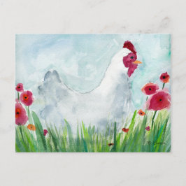 Postal Acuarela de pollo y flores