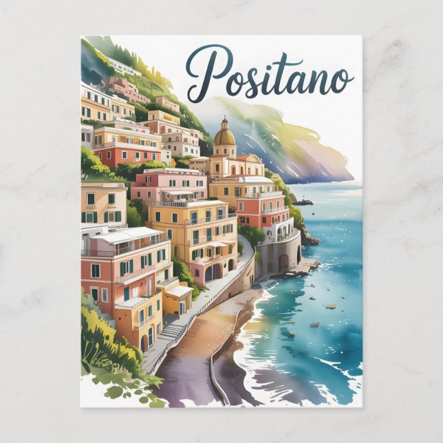 Postal Acuarela de Positano (Anverso)