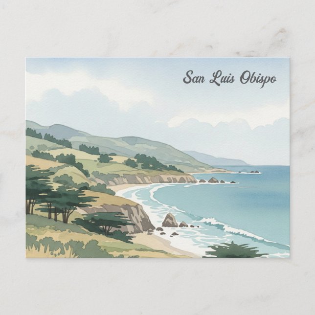 Postal Acuarela de San Luis Obispo California (Anverso)