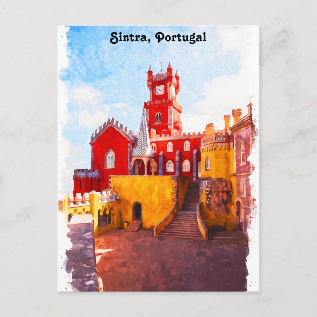 Postal Acuarela de Sintra Portugal (Anverso)