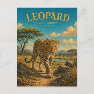 Postal Acuarela de soto de acacia con leopardo GeoSaga