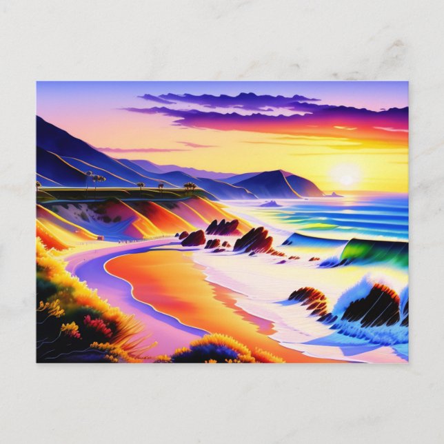 Postal Acuarela de Sunset de California (Anverso)