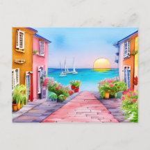 Acuarela de Sunset Village Seaside