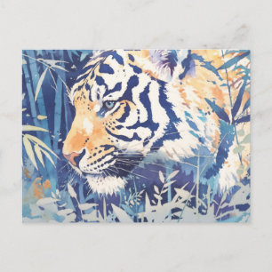 Postal Acuarela de Tigre Majestuoso de Ojos Azules