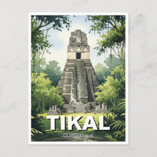 Postal Acuarela de Tikal Guatemala
