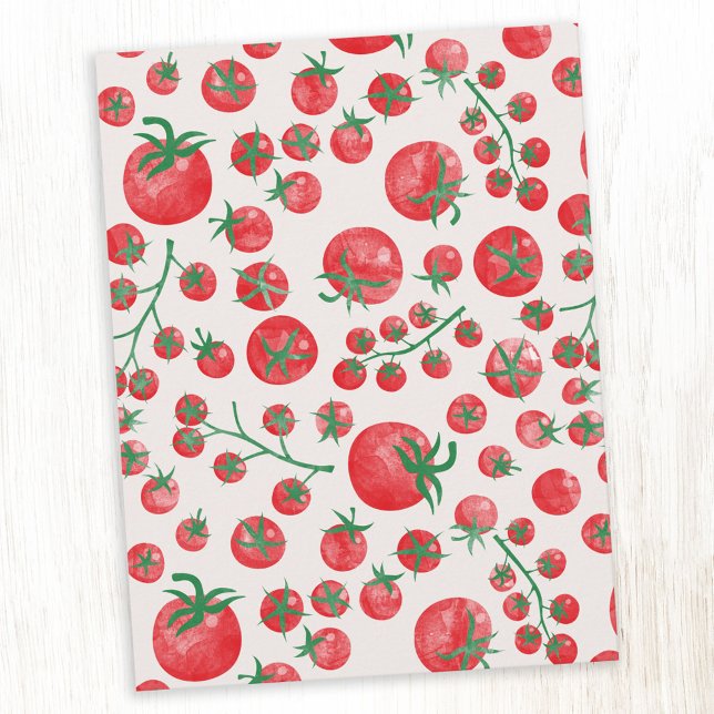 Postal Acuarela de Tomate Patrón de Verano Mediterráneo (Watercolor tomato Mediterranean foodie postcards)