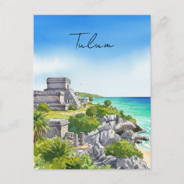 Postal Acuarela de Tulum Mexico