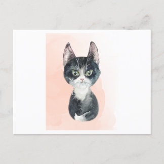 Postal Acuarela de un gato alegre y gracioso