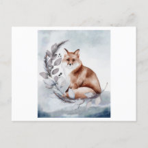 Acuarela de un zorro con una flor