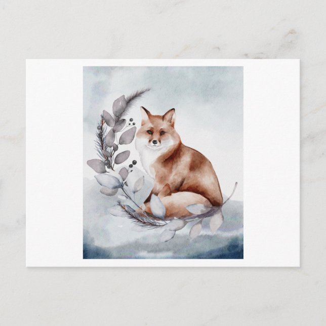 Postal Acuarela de un zorro con una flor (Anverso)