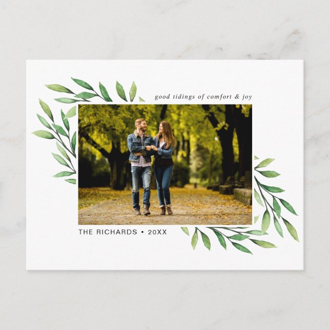 Postal acuarela de vacaciones deja foto moderna (Anverso)