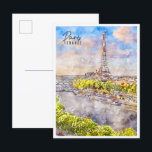 Postal acuarela de viaje vintage de París Francia<br><div class="desc">París Francia ilustracion de viaje vintage</div>