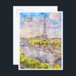 Postal acuarela de viaje vintage de París Francia<br><div class="desc">París Francia ilustracion de viaje vintage</div>